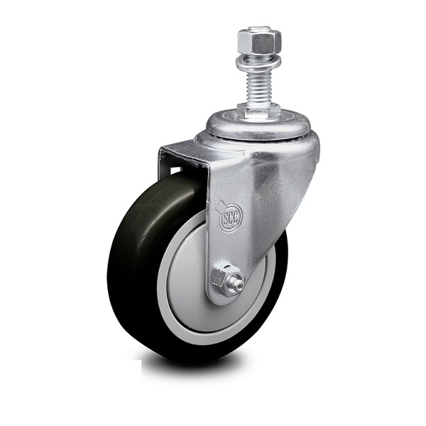 4 Inch Black Polyurethane Wheel Swivel 1/2 Inch Threaded Stem Caster SCC